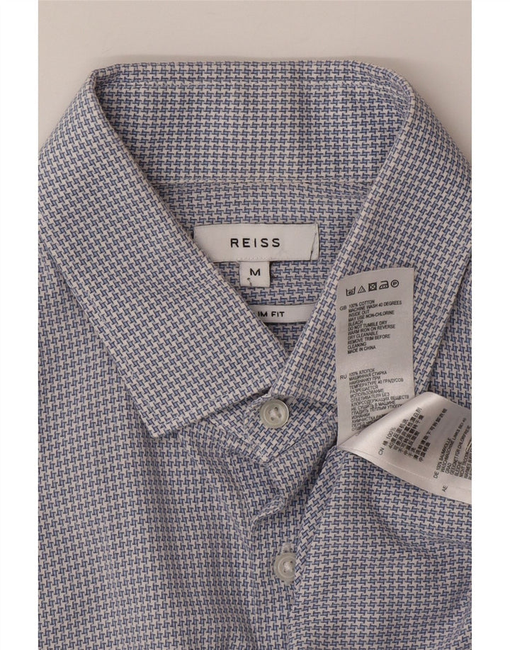 Reiss Herre Slim Fit skjorte Medium Blue Houndstooth Bomuld