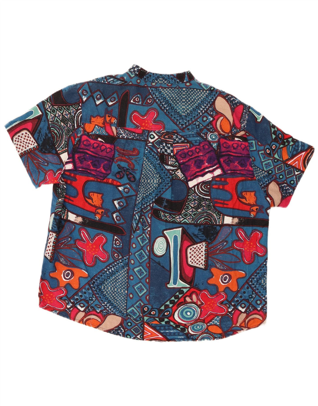 Vintage Kortærmet Herre Pullover Shirt Stor Flerfarvet Geometrisk