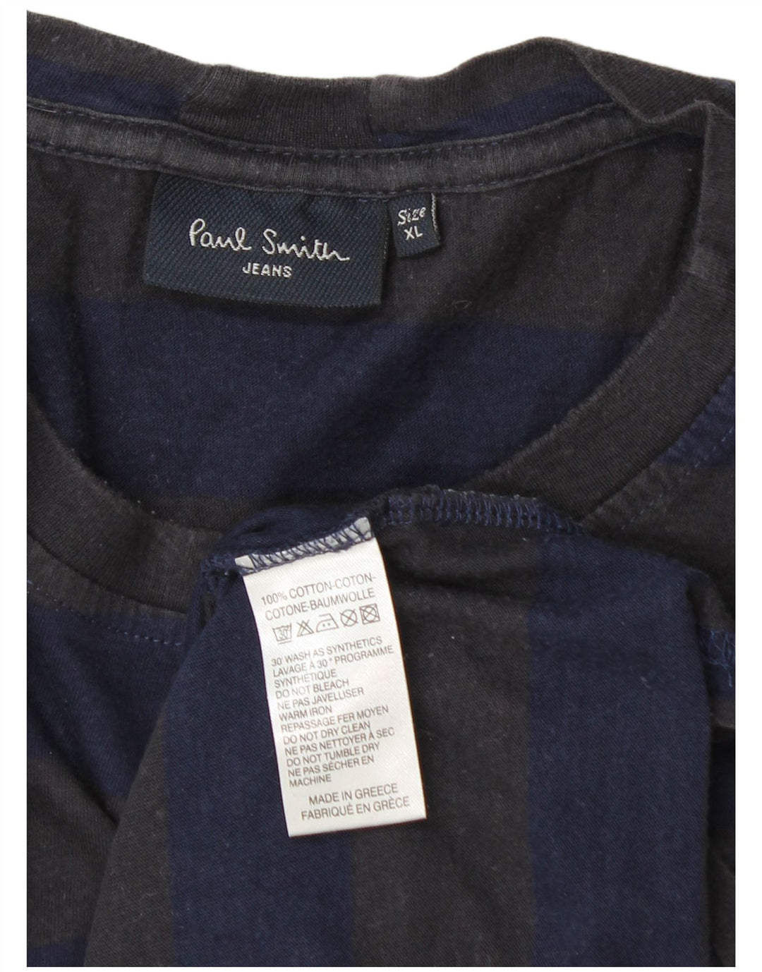 Paul Smith herre T-shirt top XL blå stribet bomuld