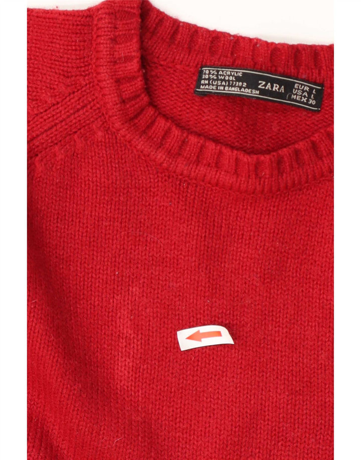 Zara Womens Crew Neck Jumper Sweater UK 14 Large Red Acrylic