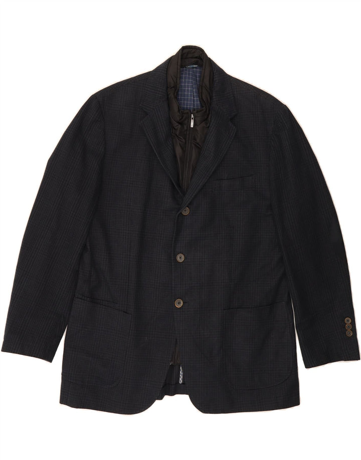 MASSIMO DUTTI Mens 3 Button Blazer Jacket EU 50 Large Navy Blue Check Vintage Massimo Dutti and Second-Hand Massimo Dutti from Messina Hembry 