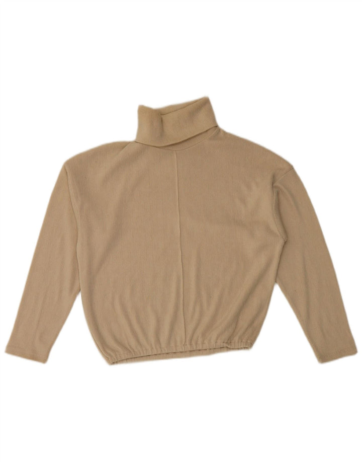 Zara Dame Oversized Roll Neck Jumper Sweater UK 10 Small Beige Polyester
