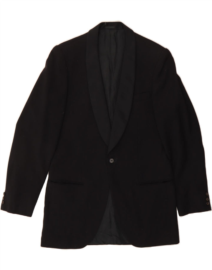 VINTAGE Mens 1 Button Blazer Jacket UK 36 Small Black Wool Vintage Vintage and Second-Hand Vintage from Messina Hembry 