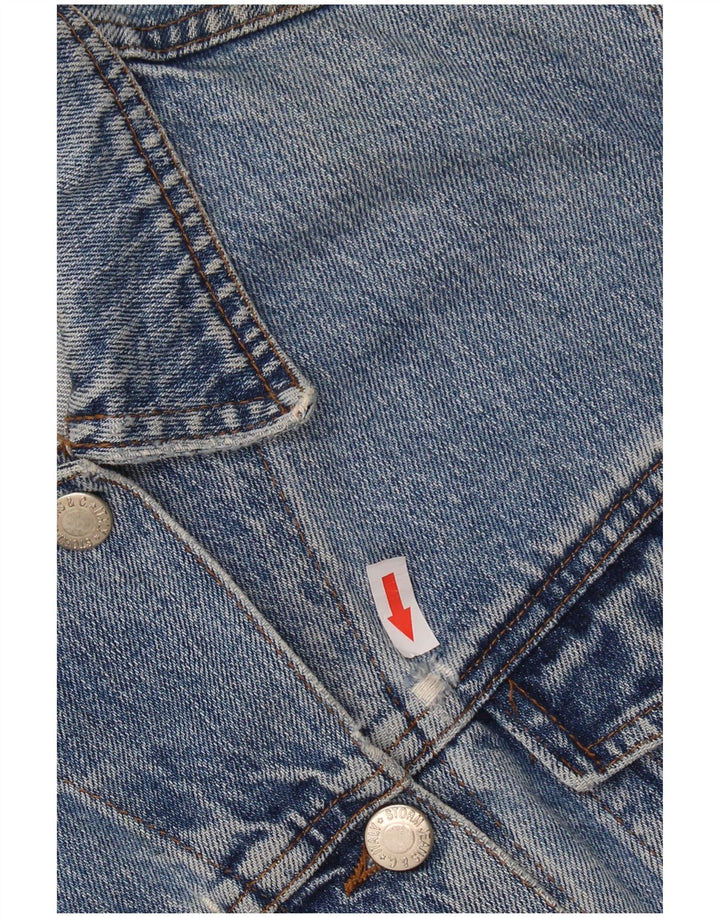 VINTAGE Womens Crop denimjakke UK 14 Medium Blue