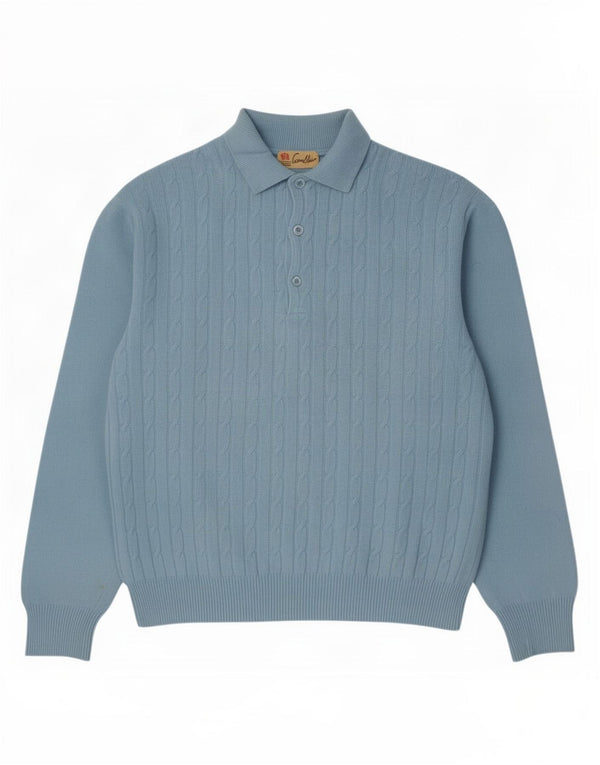 Vintage Herre Polo Neck Jumper Sweater IT 56 2XL Blå lammeuld