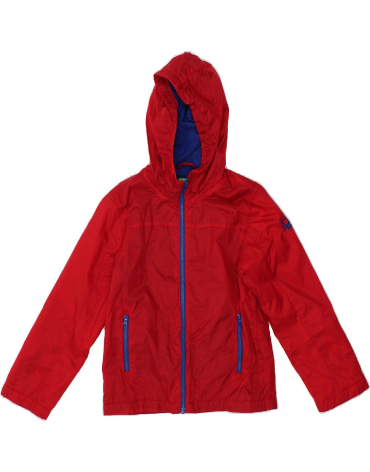 BENETTON Girls Hooded Rain Jacket 8-9 Years Red Polyester Vintage Benetton and Second-Hand Benetton from Messina Hembry 