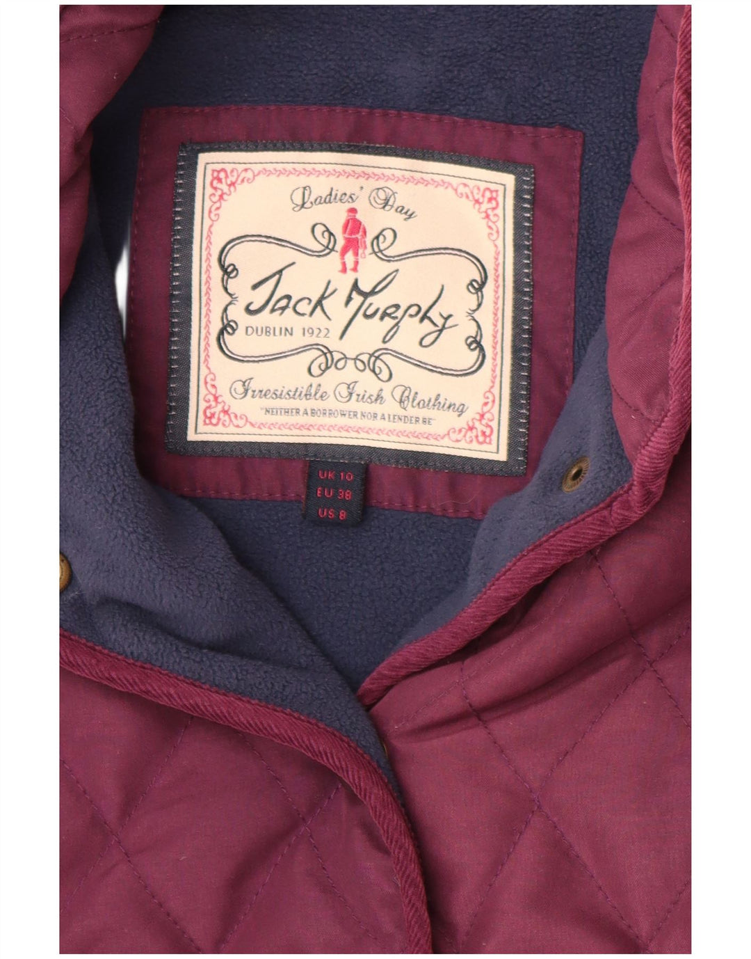 JACK MURPHY Quiltet jakke til kvinder UK 10 Lille lilla polyester