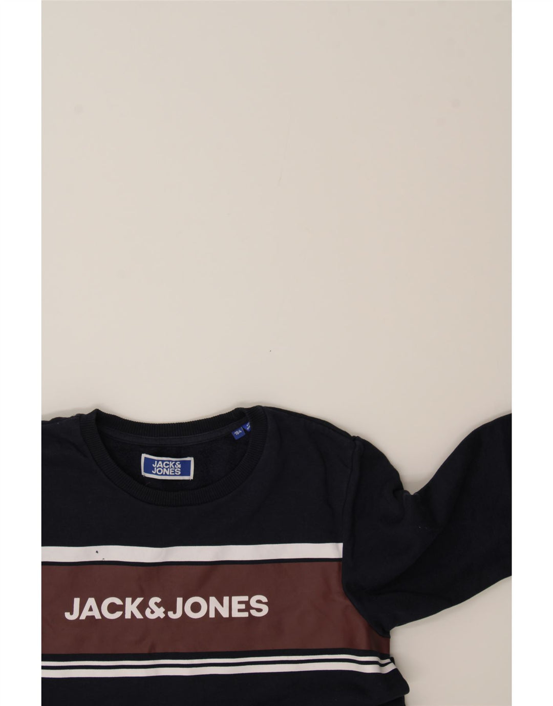JACK & JONES Boys Sweatshirt Jumper 13-14 Years Navy Blue Colourblock Vintage Jack & Jones and Second-Hand Jack & Jones from Messina Hembry 