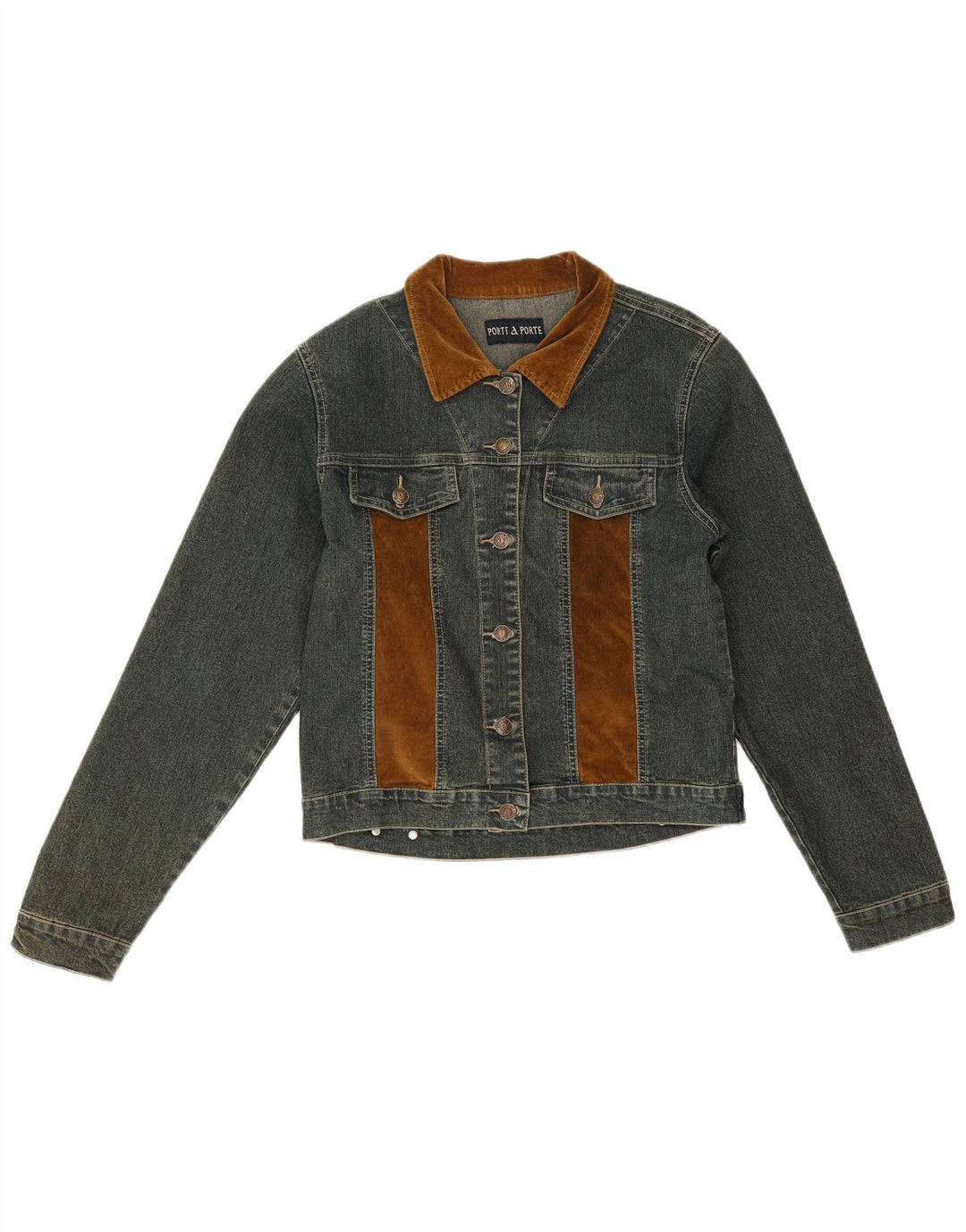 Vintage denimjakke til kvinder UK 12 Medium Blue Colourblock Bomuld