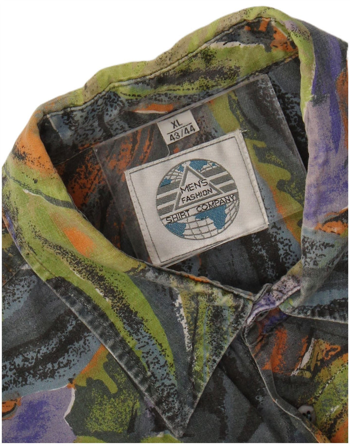 VINTAGE skjorte med abstrakt mønster til mænd, størrelse 43/44 XL Flerfarvet
