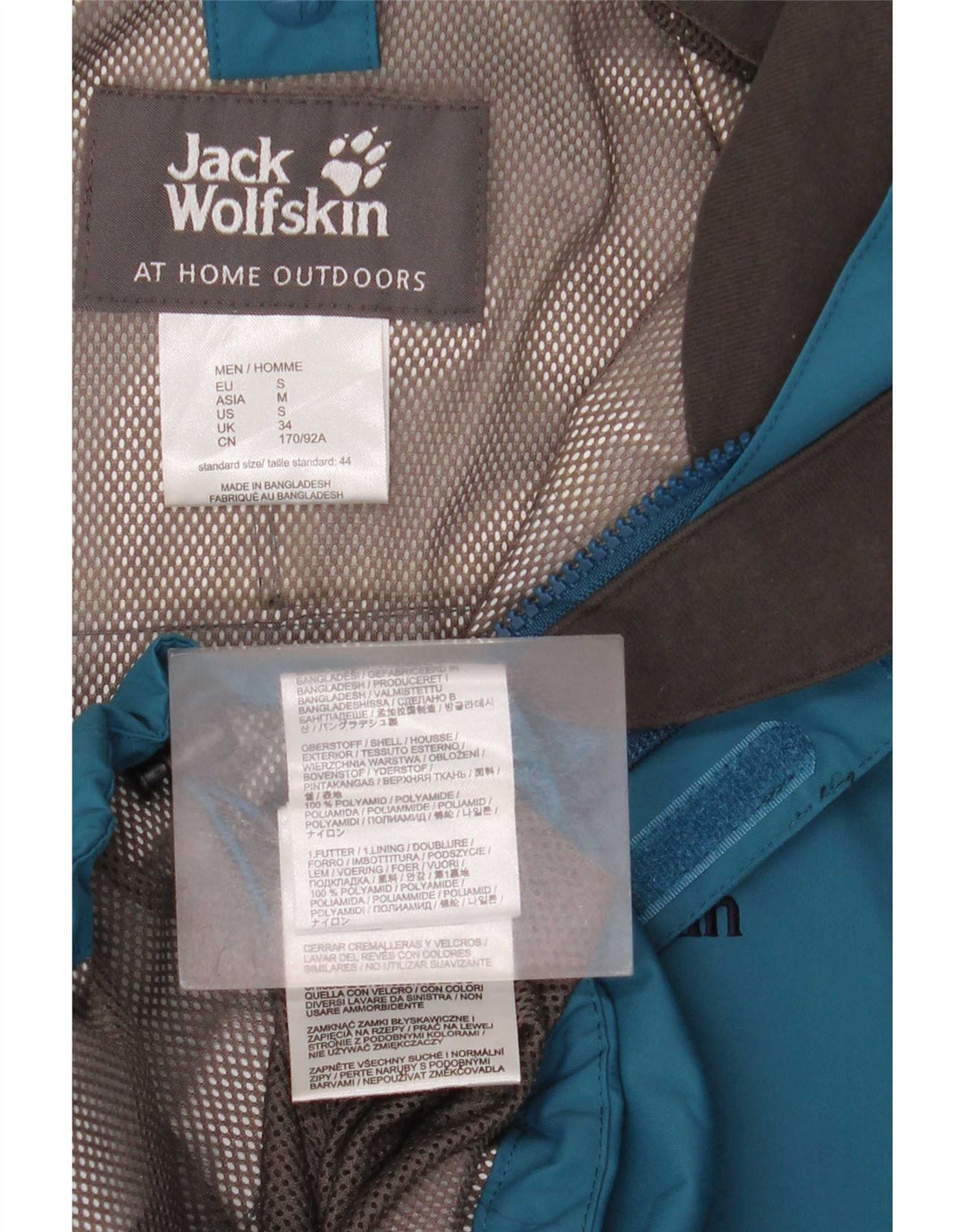Jack Wolfskin Regnjakke med hætte til mænd UK 34 Small Blue Colourblock