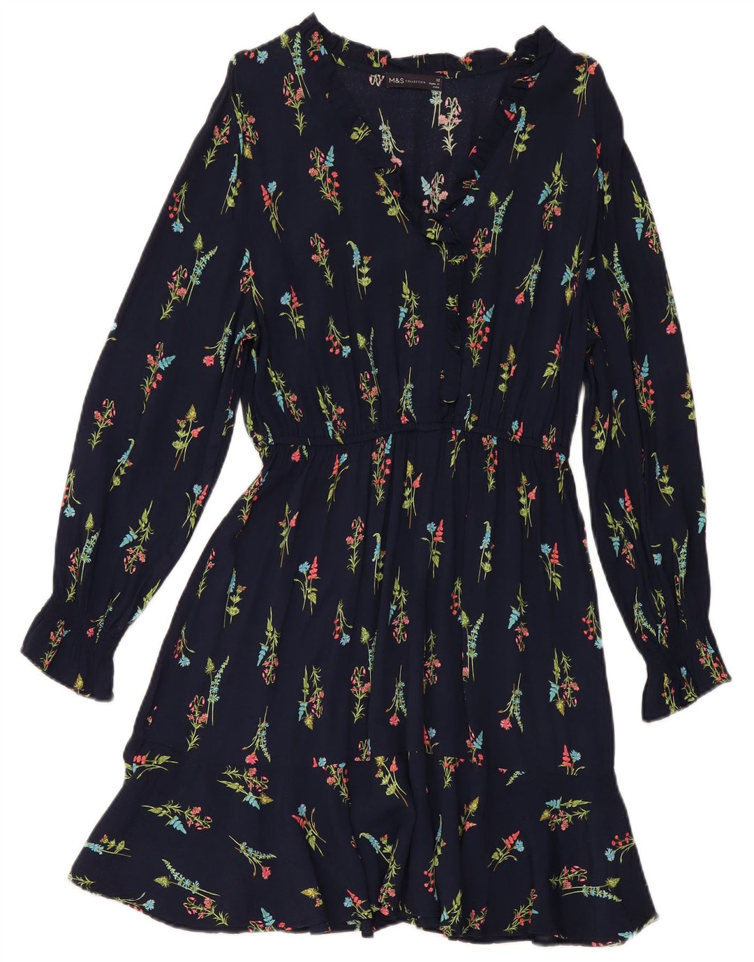 Marks & Spencer Dame Langærmet A-Line Kjole UK 10 Small Navy Blue