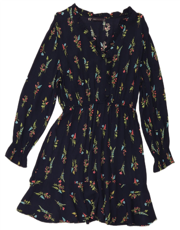 Marks & Spencer Dame Langærmet A-Line Kjole UK 10 Small Navy Blue