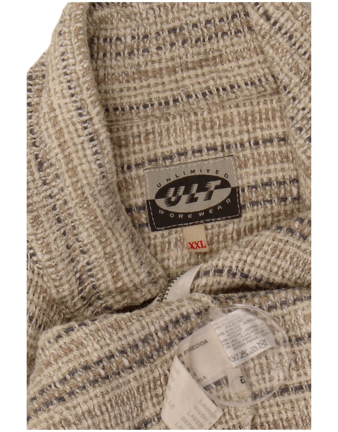 VINTAGE Herre grafisk bomberjakke UK 44 2XL Beige Stribet Uld