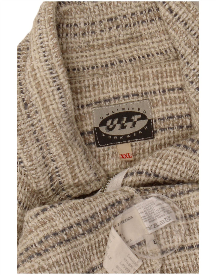 VINTAGE Herre grafisk bomberjakke UK 44 2XL Beige Stribet Uld