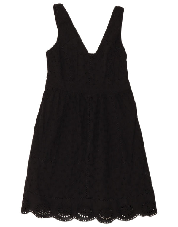 Monsoon Womens Sleeveless A-Line Dress UK 14 Large Black Floral Cotton