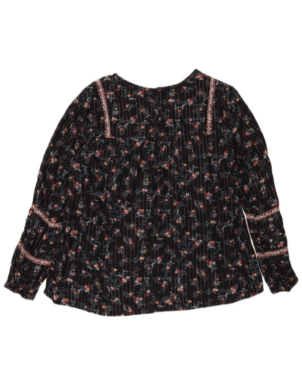 Fat Face Dame Langærmet Oversized Bluse Top UK 14 Large Black Floral