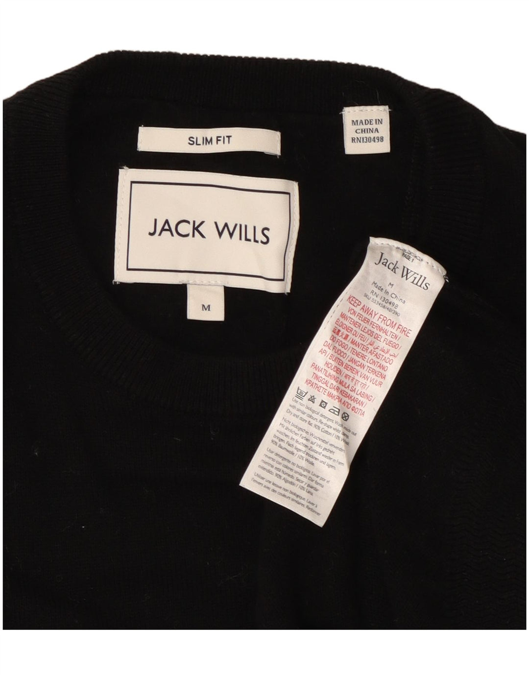 Jack Wills Herre Slim Fit Crew Neck Jumper Sweater Medium Sort Bomuld