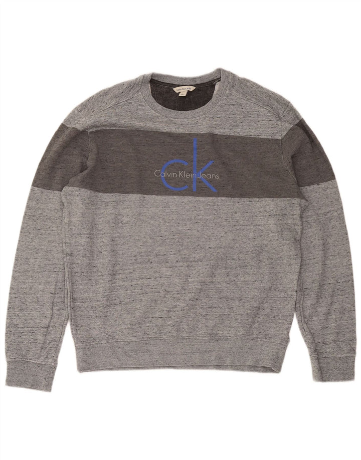 Calvin Klein Herre grafisk rund hals sweater stor grå flækket