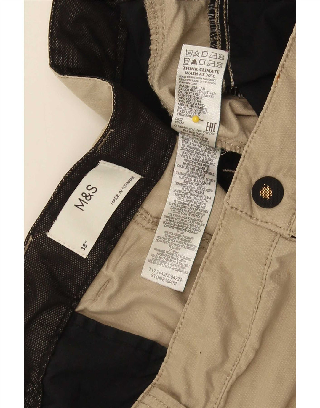 Marks & Spencer Herre Cargo Shorts XL W38 Beige Bomuld