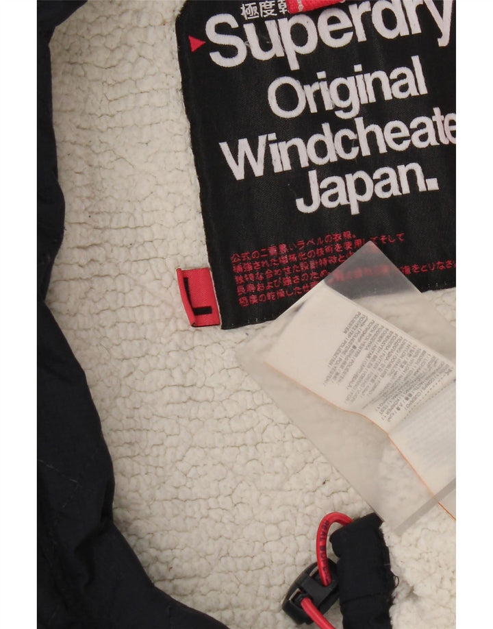 Superdry Windcheater vindjakke med hætte til kvinder UK 16 Large Navy Blue