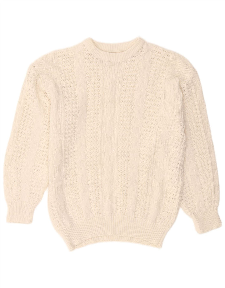 VINTAGE Dame sweater med rund hals i overstørrelse UK 10/12 Medium White