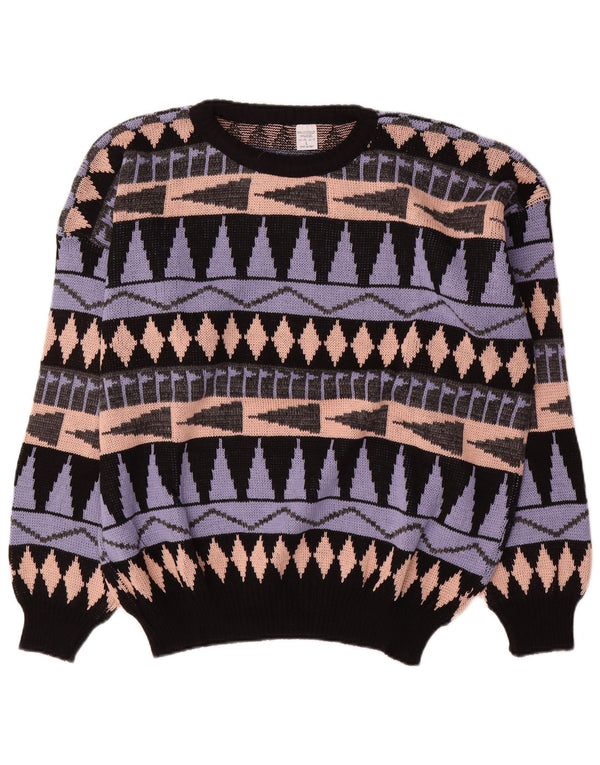 Vintage herre rund hals sweater stor flerfarvet geometrisk akryl