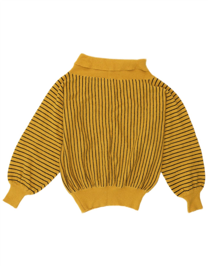 Vintage Dame Roll Neck Jumper Sweater UK 12 Medium Gul Stribet