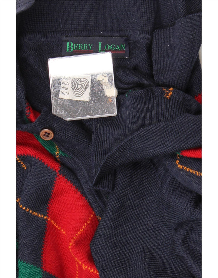 BERRY LOGAN Mens Polo Neck Jumper Sweater IT 48 Medium Navy Blue