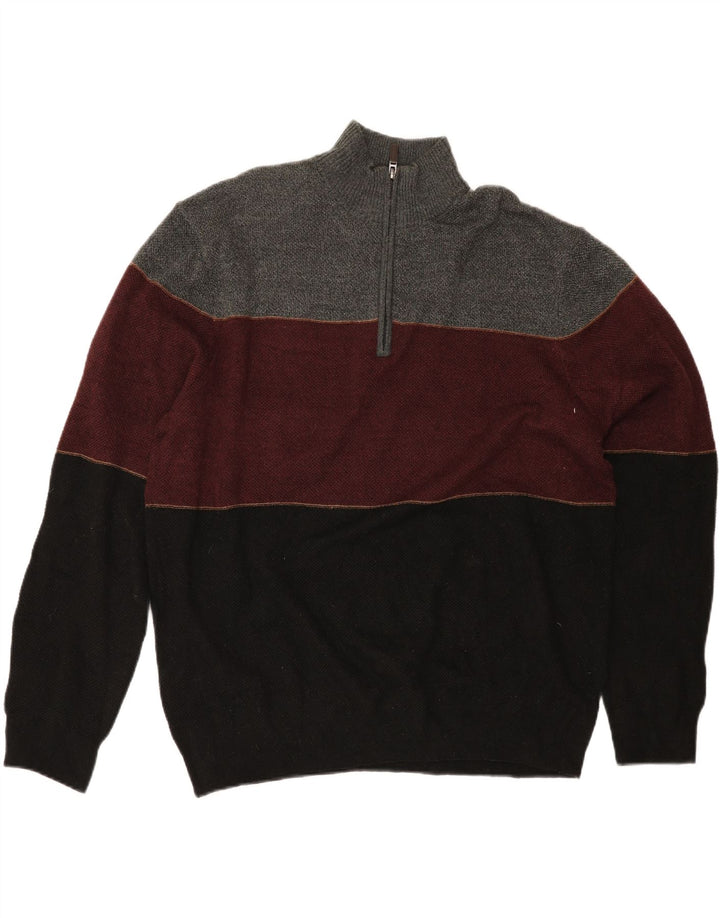 DOCKERS Mens Zip Neck Jumper Sweater 2XL Multicoloured Colourblock Acrylic Vintage Dockers and Second-Hand Dockers from Messina Hembry 