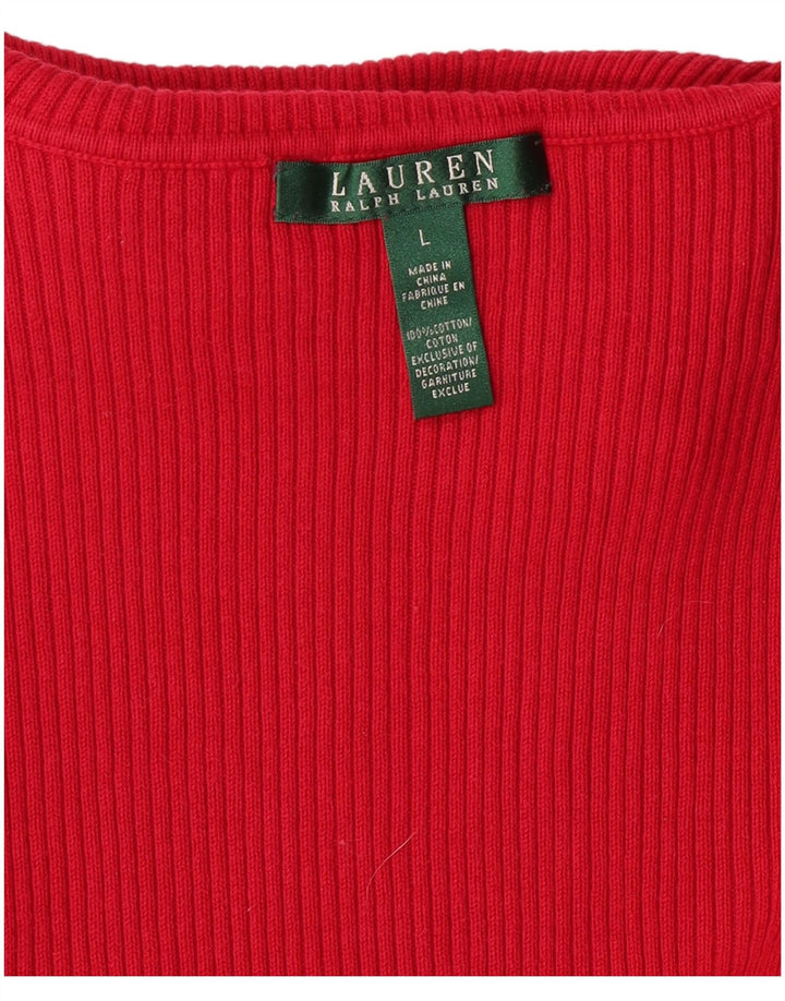 RALPH LAUREN Dame Rullehals Sweater UK 16 Stor Pink Bomuld