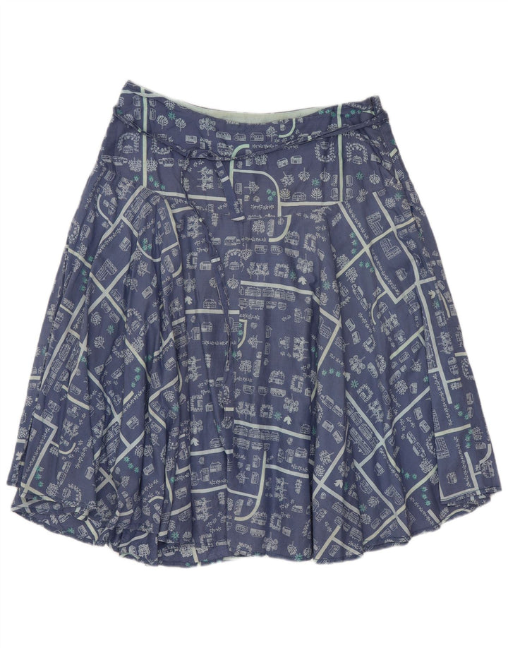 White Stuff Dame grafisk A-line nederdel UK 12 Medium W30 Blå Bomuld