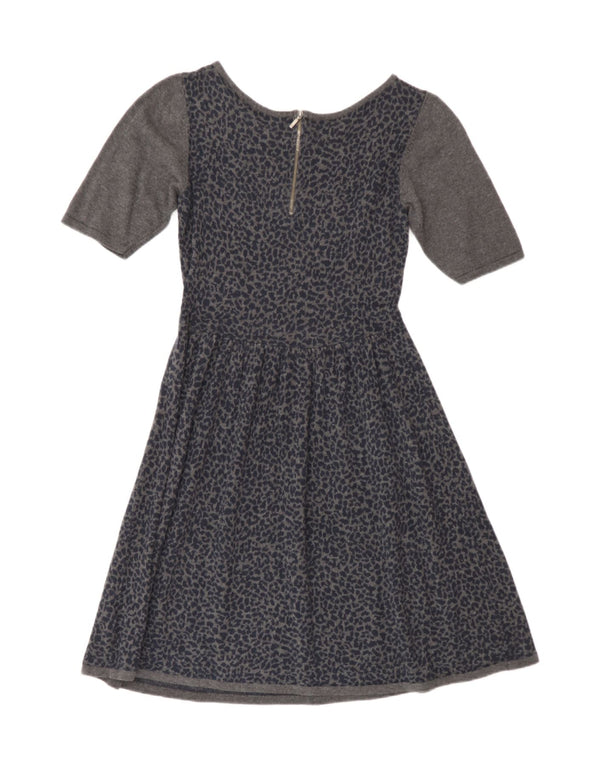 Oasis Dame Jumper Dress UK 10 Small Navy Blue Animal Print Bomuld
