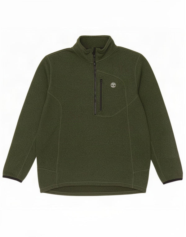 Timberland Mens Slim Fit Zip Neck Sweatshirt Jumper XL Green Flecked