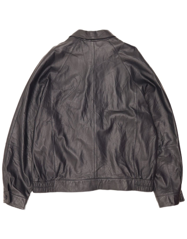 Vintage Mens Bomber Leather Jacket IT 56 3XL Black Leather