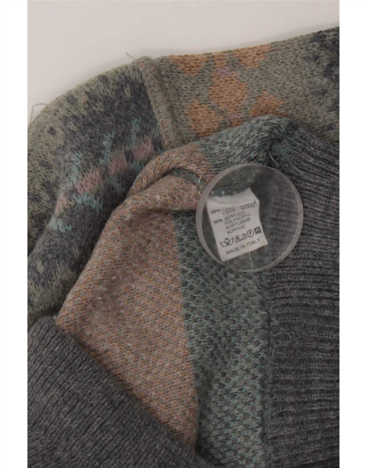 Vintage Herre Crew Neck Jumper Sweater Large Grey Fair Isle Wool