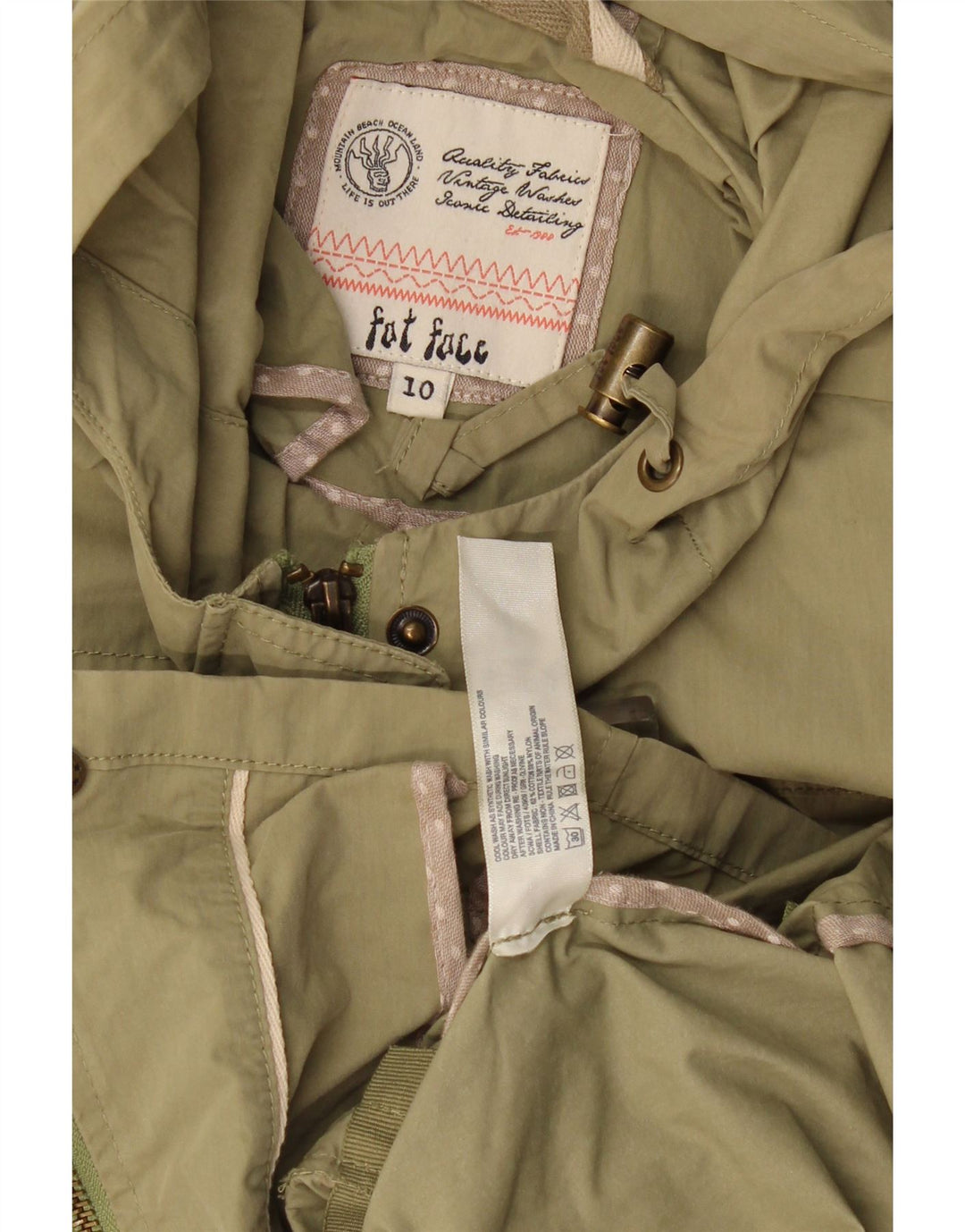 Fat Face Dame Hooded Oversized Utility Jacket UK 10 Small Khaki Cotton