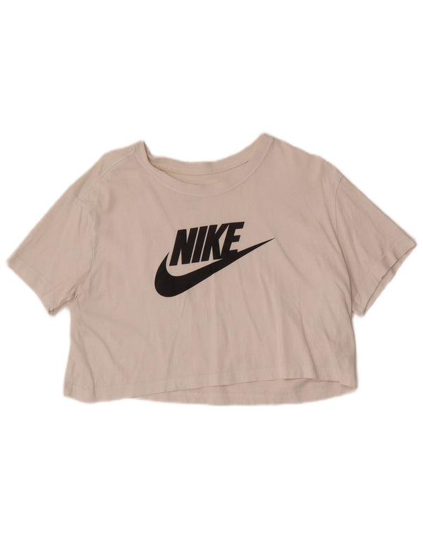 Nike Dame Crop Loose Fit Grafisk T-Shirt Top UK 14 Medium White