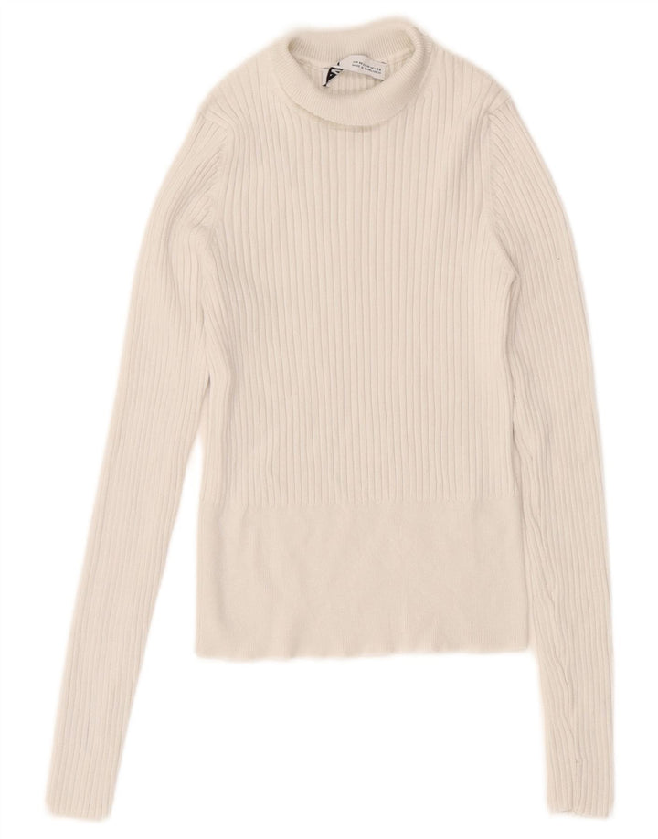 Zara Womens Crop Roll Neck Jumper Sweater UK 12 Medium White Viscose