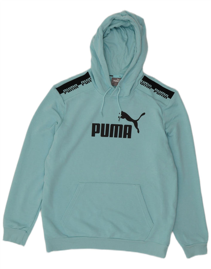 PUMA Mens Graphic Hoodie Jumper Medium Blue Cotton
