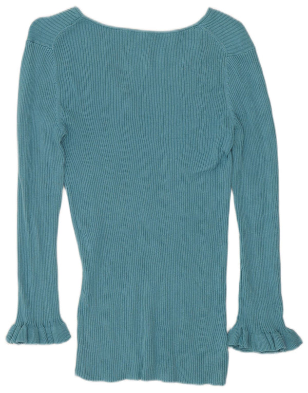Massimo Dutti Dame V-hals sweater UK 12 Medium Blue Silke