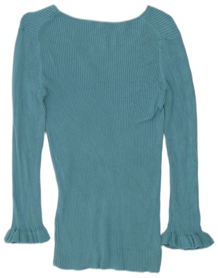 Massimo Dutti Dame V-hals sweater UK 12 Medium Blue Silke
