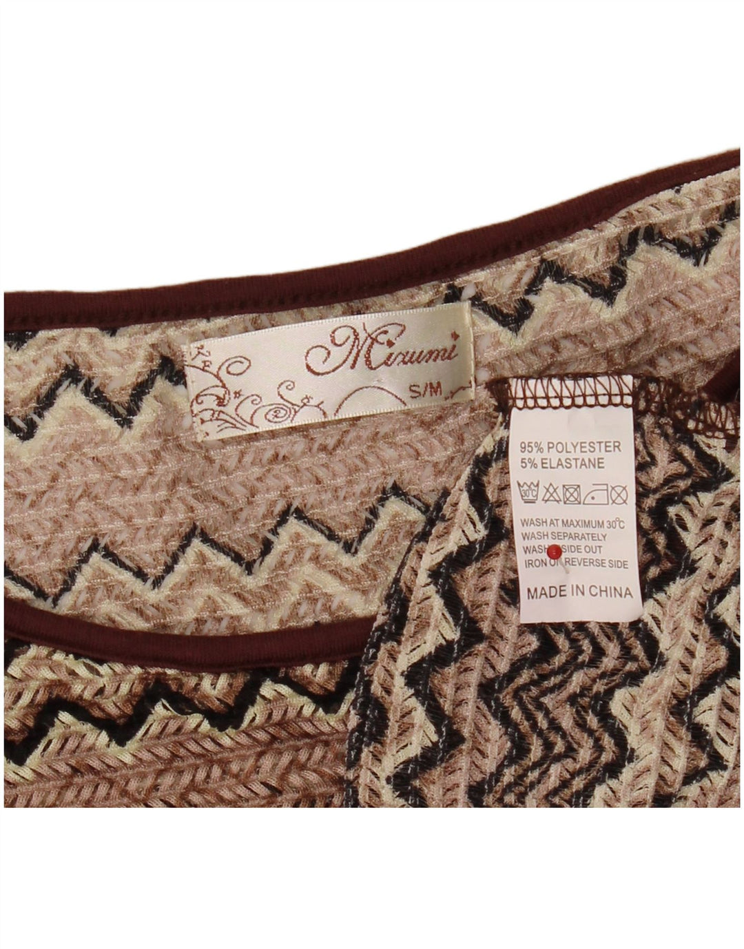 Mizumi Dame Batwing Oversized Bluse Top UK 10 Small Brown Chevron