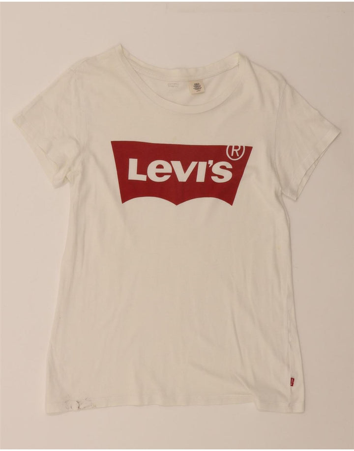 LEVI'S Womens Graphic T-Shirt Top UK 10 Small White Vintage Levi's and Second-Hand Levi's from Messina Hembry 