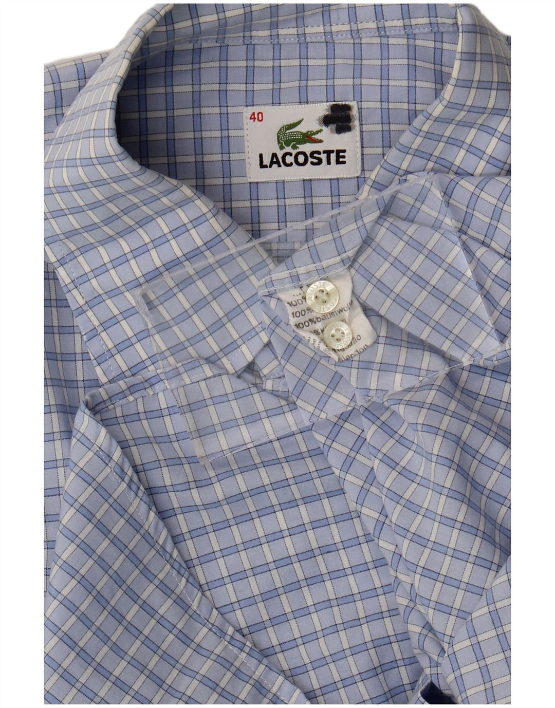 Lacoste Kortærmet Herreskjorte Størrelse 40 Medium Blå Ternet Bomuld