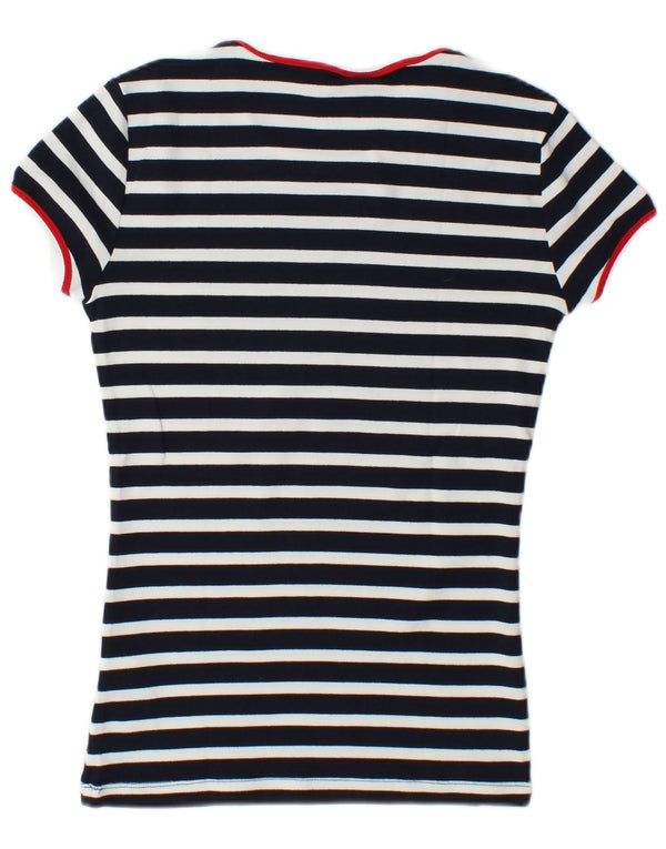 Tommy Hilfiger Dame Grafisk T-Shirt Top UK 10 Small Navy Blue Pinstripe