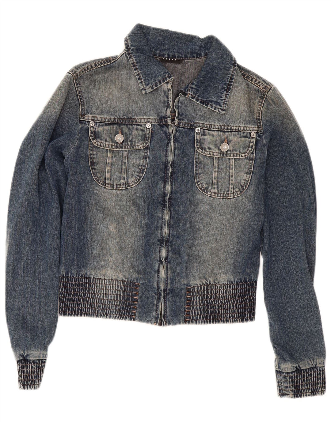 Sisley Womens Crop Denim Jacket UK 10 Small Blue Cotton