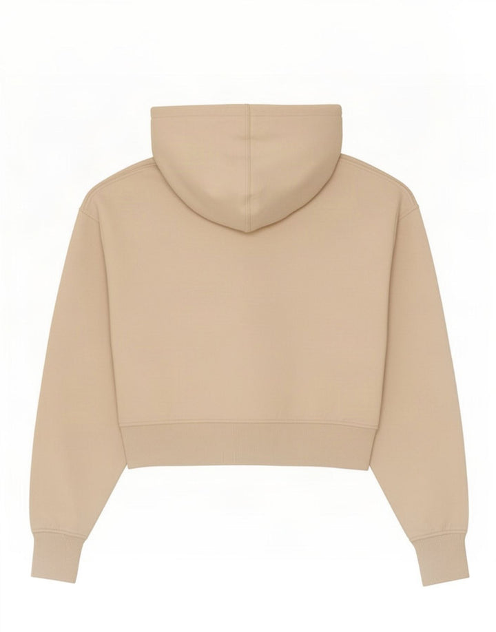 Zara Dame Crop Hoodie Jumper UK 14 Medium Beige Polyester
