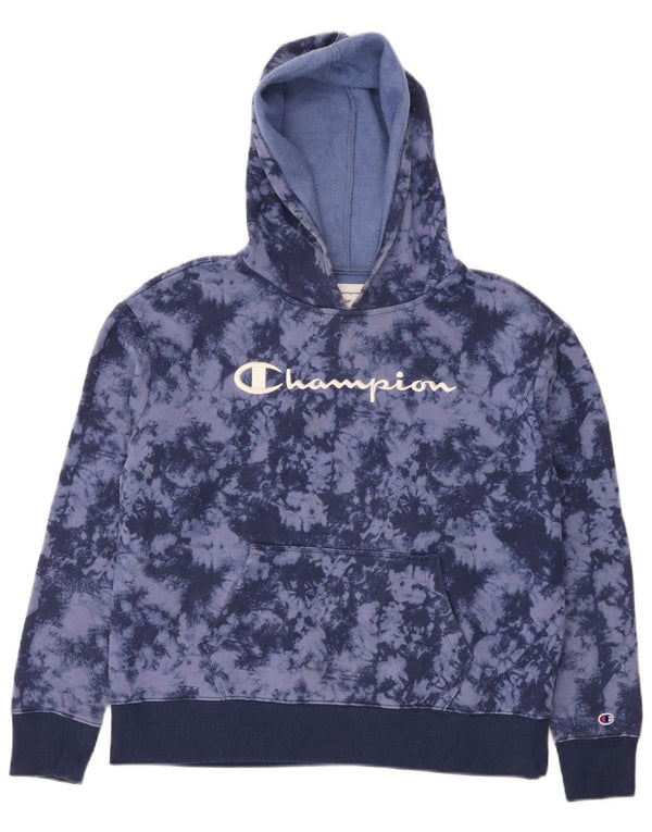 Champion Dame Grafisk Hoodie Jumper UK 10 Small Navy Blue Tie Dye