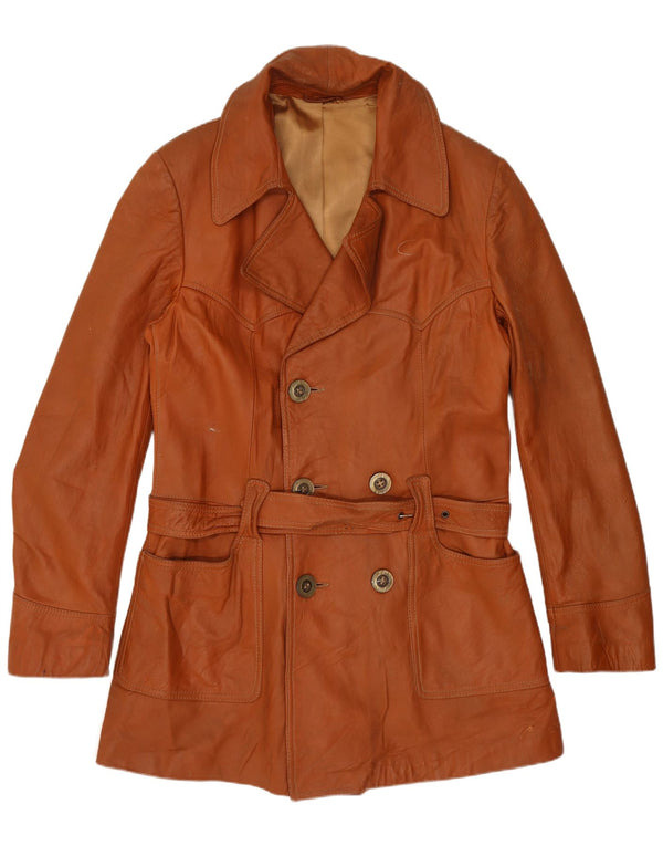 Vintage Dame Dobbeltradet Læderfrakke UK 14 Medium Brun